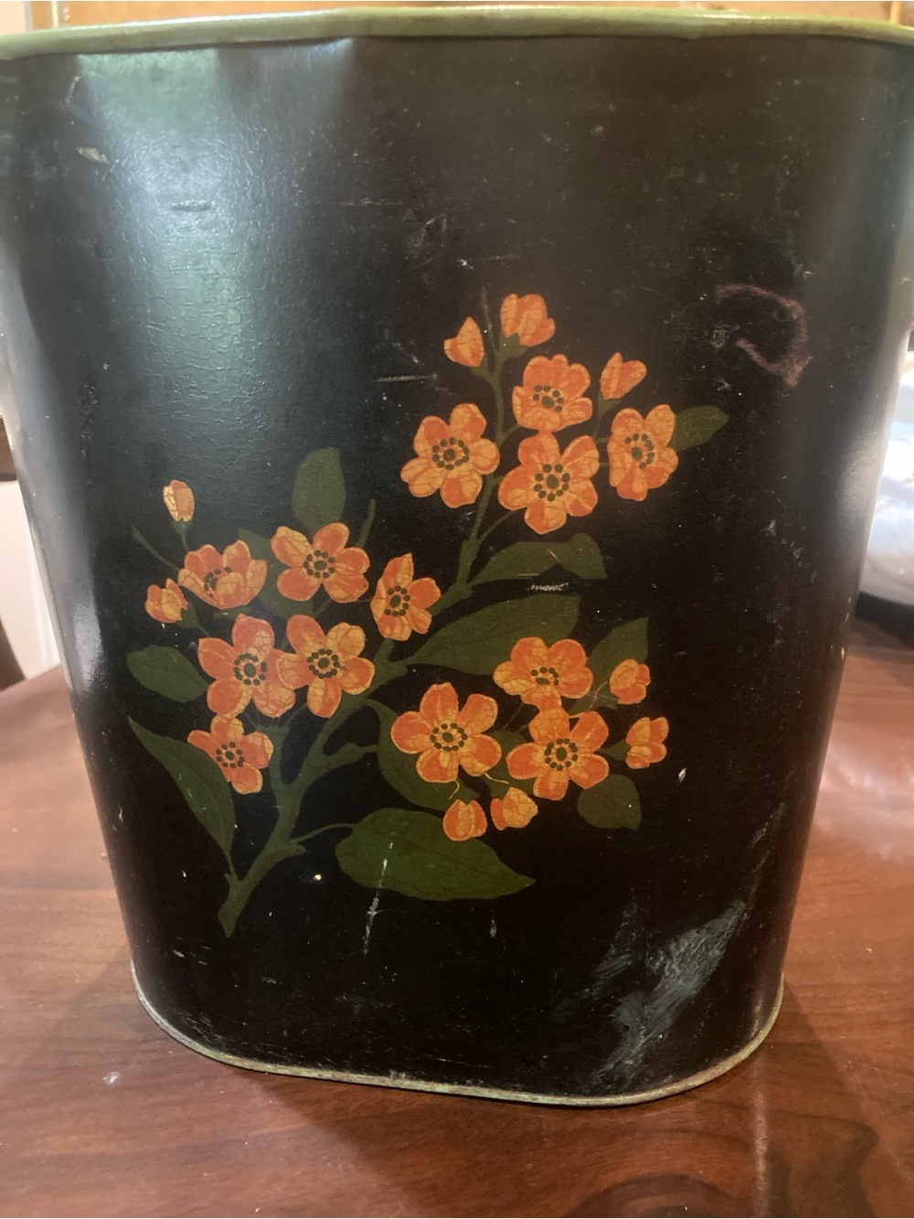 Mid Century floral Oval Metal Trash Can